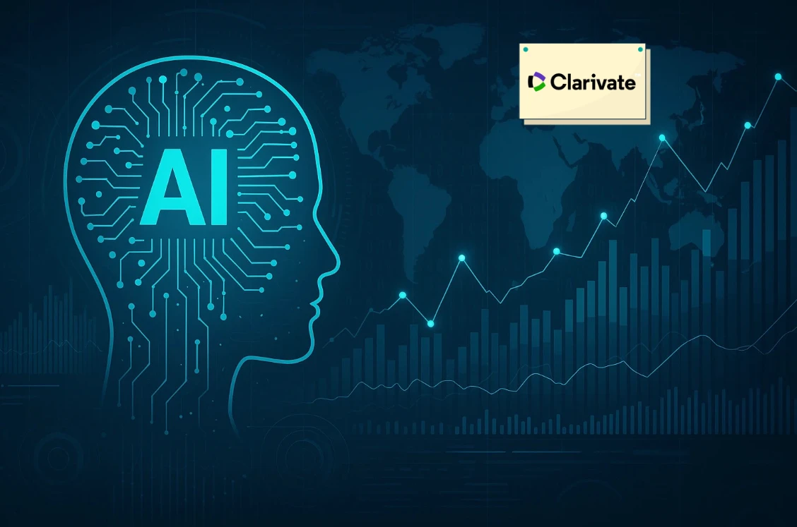 Clarivate AI research analytics with futuristic data visualization